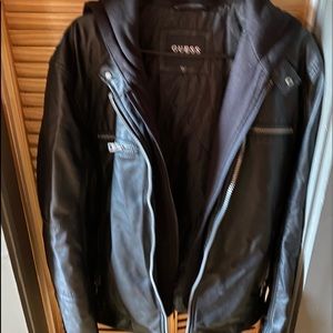 Guess Faux leather jacket with hood.